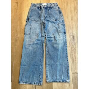 Banjara Womens 7/27 Wide Leg Carpenter Jeans Baggy Utility Skater Light Wash